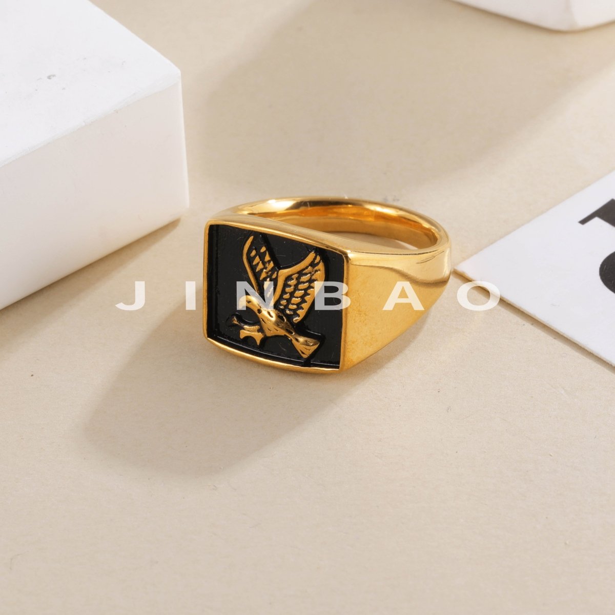 Vintage Eagle Gold Stainless Steel Ring Men Square Signet Jewelry Gift | DZ1372