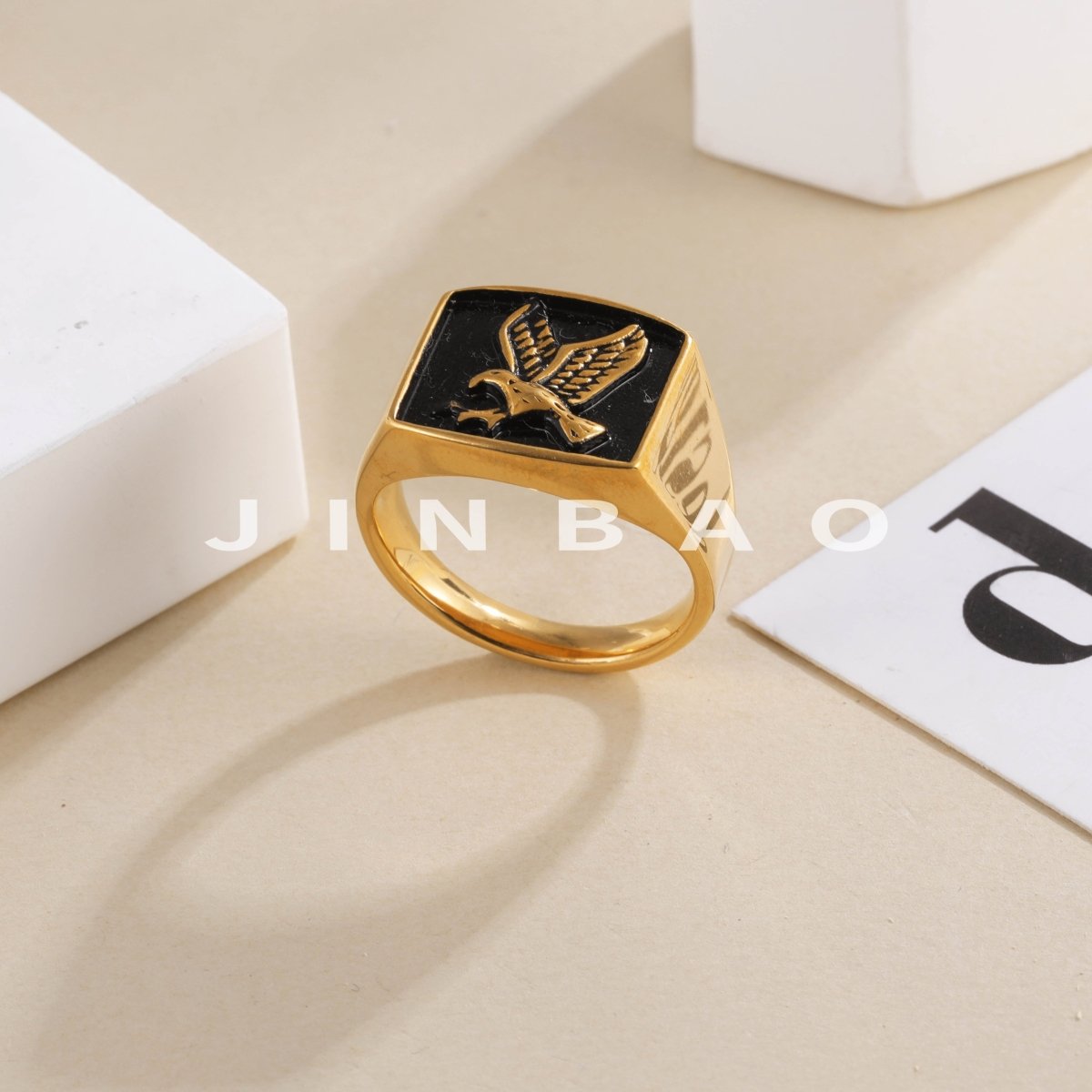 Vintage Eagle Gold Stainless Steel Ring Men Square Signet Jewelry Gift | DZ1372