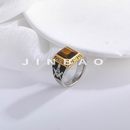 Vintage Gemstone Inlaid Stainless Steel Ring Men's Ring | BL427