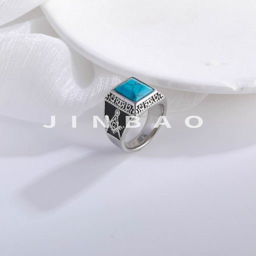 Vintage Gemstone Inlaid Stainless Steel Ring Men's Ring | BL427