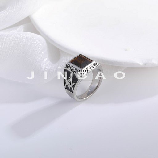 Vintage Gemstone Inlaid Stainless Steel Ring Men's Ring | BL427