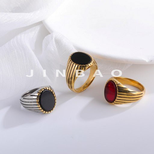 Vintage Gemstone Ring Men's Two-Tone Gold & Silver Stainless Steel Ring | K002193