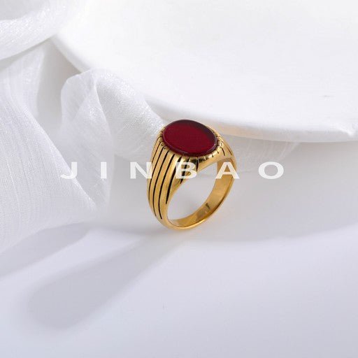 Vintage Gemstone Ring Men's Two-Tone Gold & Silver Stainless Steel Ring | K002193