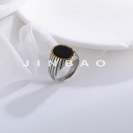 Vintage Gemstone Ring Men's Two-Tone Gold & Silver Stainless Steel Ring | K002193