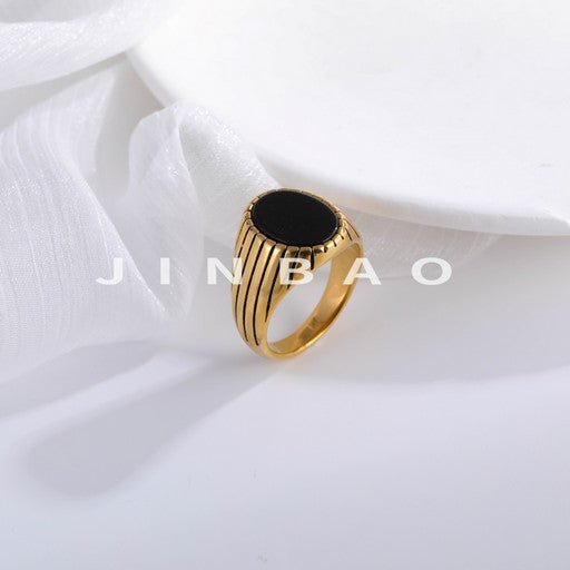 Vintage Gemstone Ring Men's Two-Tone Gold & Silver Stainless Steel Ring | K002193