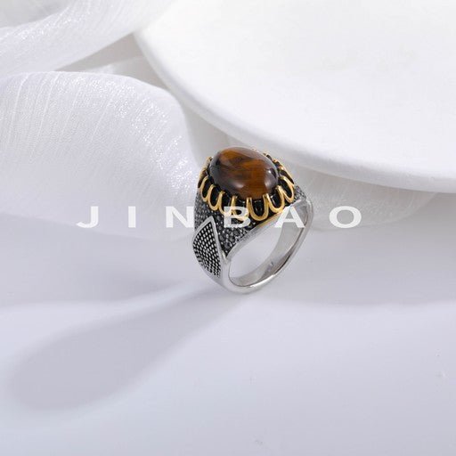 Vintage Gemstone Stainless Steel Ring Men's Classic Fashion Band | YYBL-80