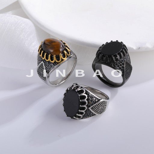 Vintage Gemstone Stainless Steel Ring Men's Classic Fashion Band | YYBL-80
