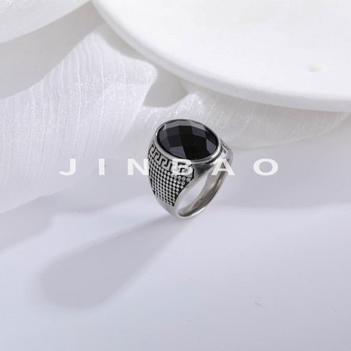 Vintage Geometric Pattern Gemstone Stainless Steel Men's Ring | BL40