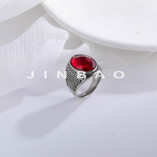 Vintage Geometric Pattern Gemstone Stainless Steel Men's Ring | BL40