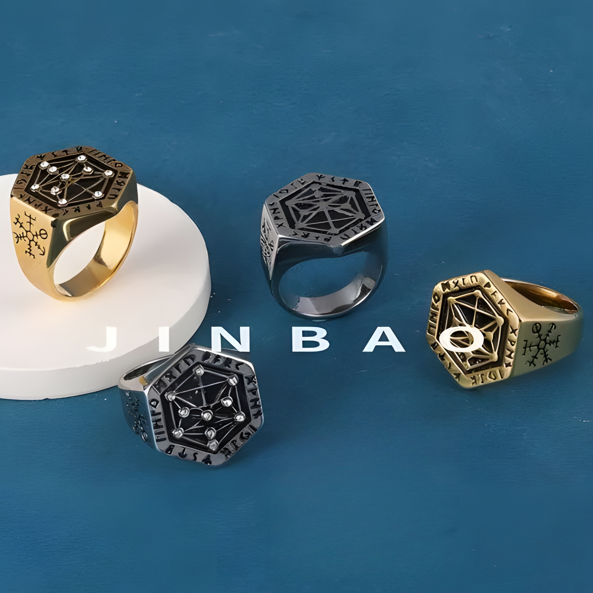 Vintage Geometric Symbol Stainless Steel Ring Men's Fashion Unique Band | G003791