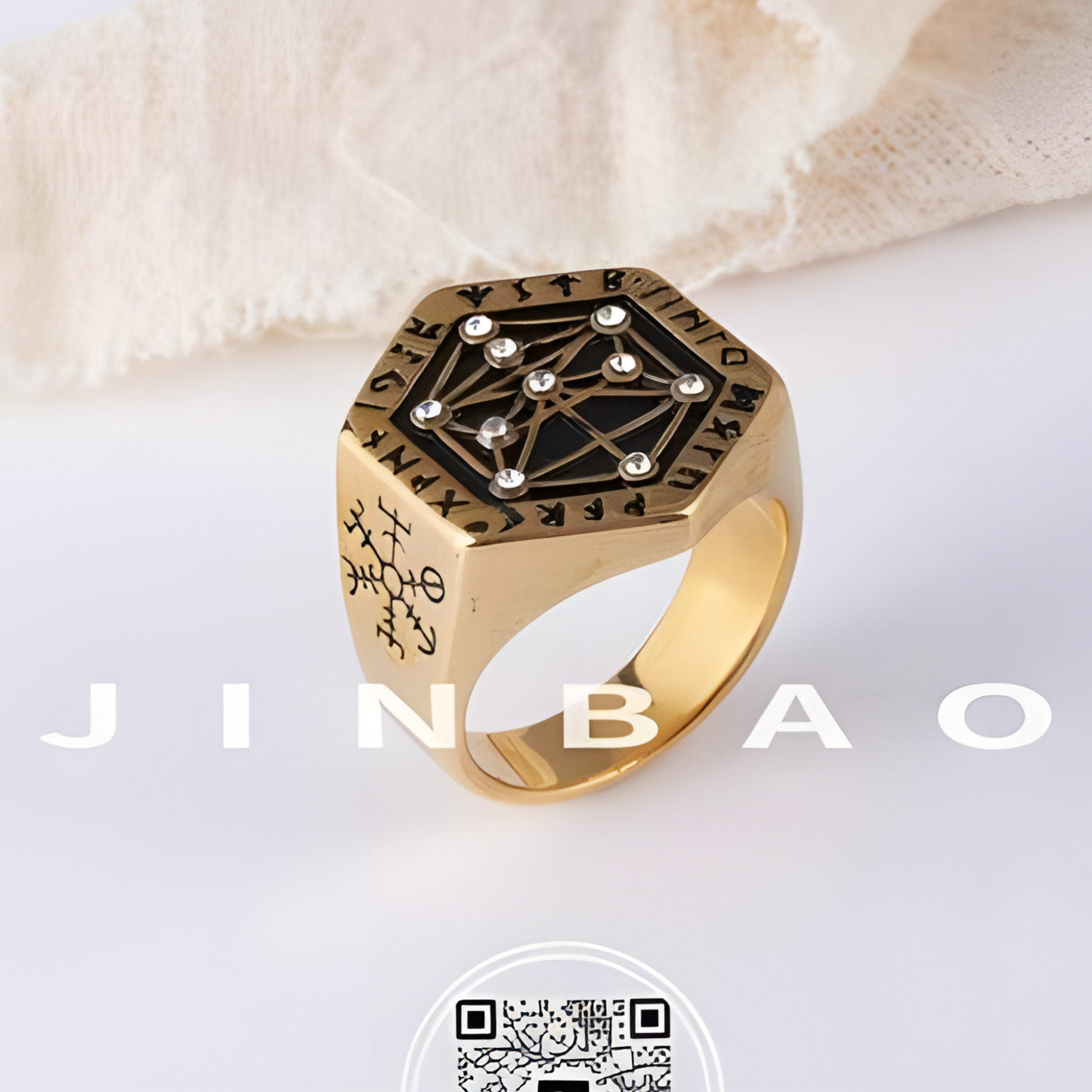 Vintage Geometric Symbol Stainless Steel Ring Men's Fashion Unique Band | G003791