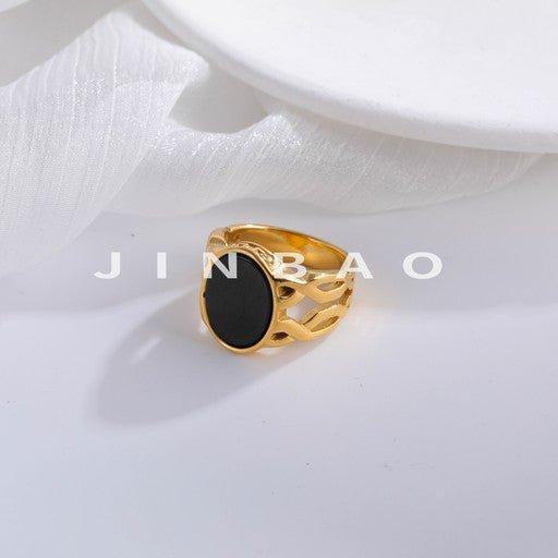 Vintage Hollow Oval Stainless Steel Ring for Men | K002667