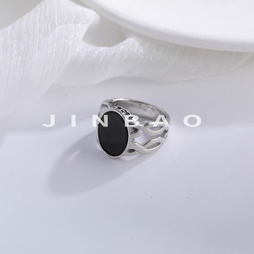 Vintage Hollow Oval Stainless Steel Ring for Men | K002667