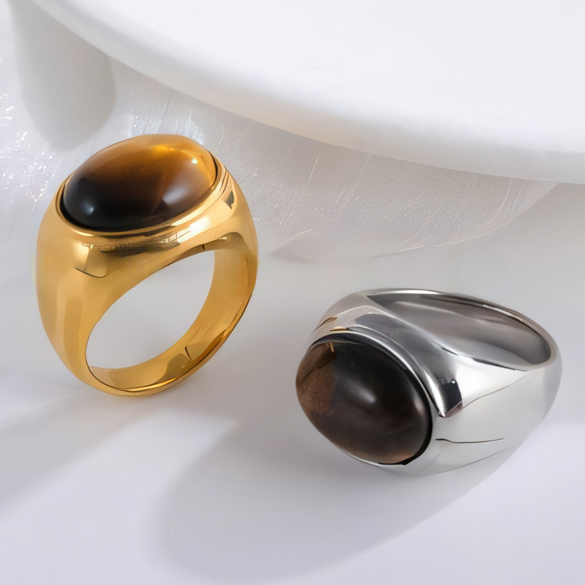 Vintage Inspired Stainless Steel Ring with Bold Tiger Eye Stone for Men | K00101