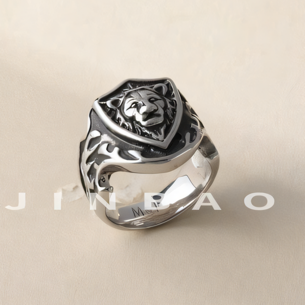 Vintage Lion Design Ring Men's Two-Tone Gold & Silver Stainless Steel Ring | G001055