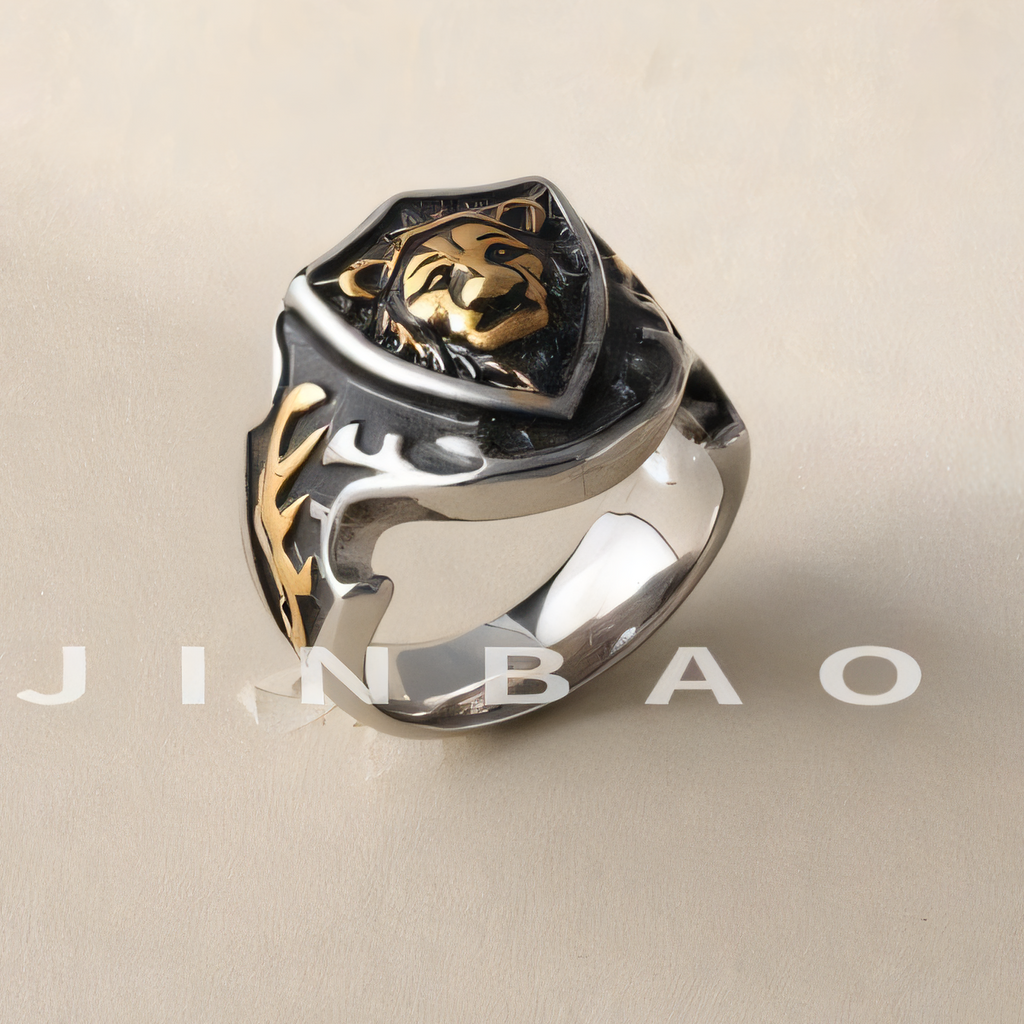 Vintage Lion Design Ring Men's Two-Tone Gold & Silver Stainless Steel Ring | G001055