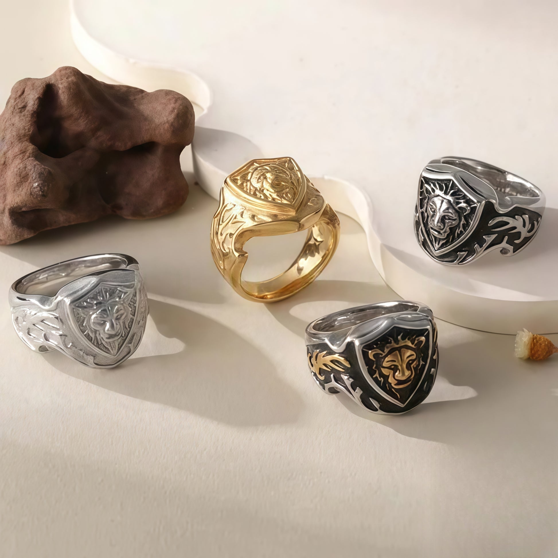 Vintage Lion Design Ring Men's Two-Tone Gold & Silver Stainless Steel Ring | G001055