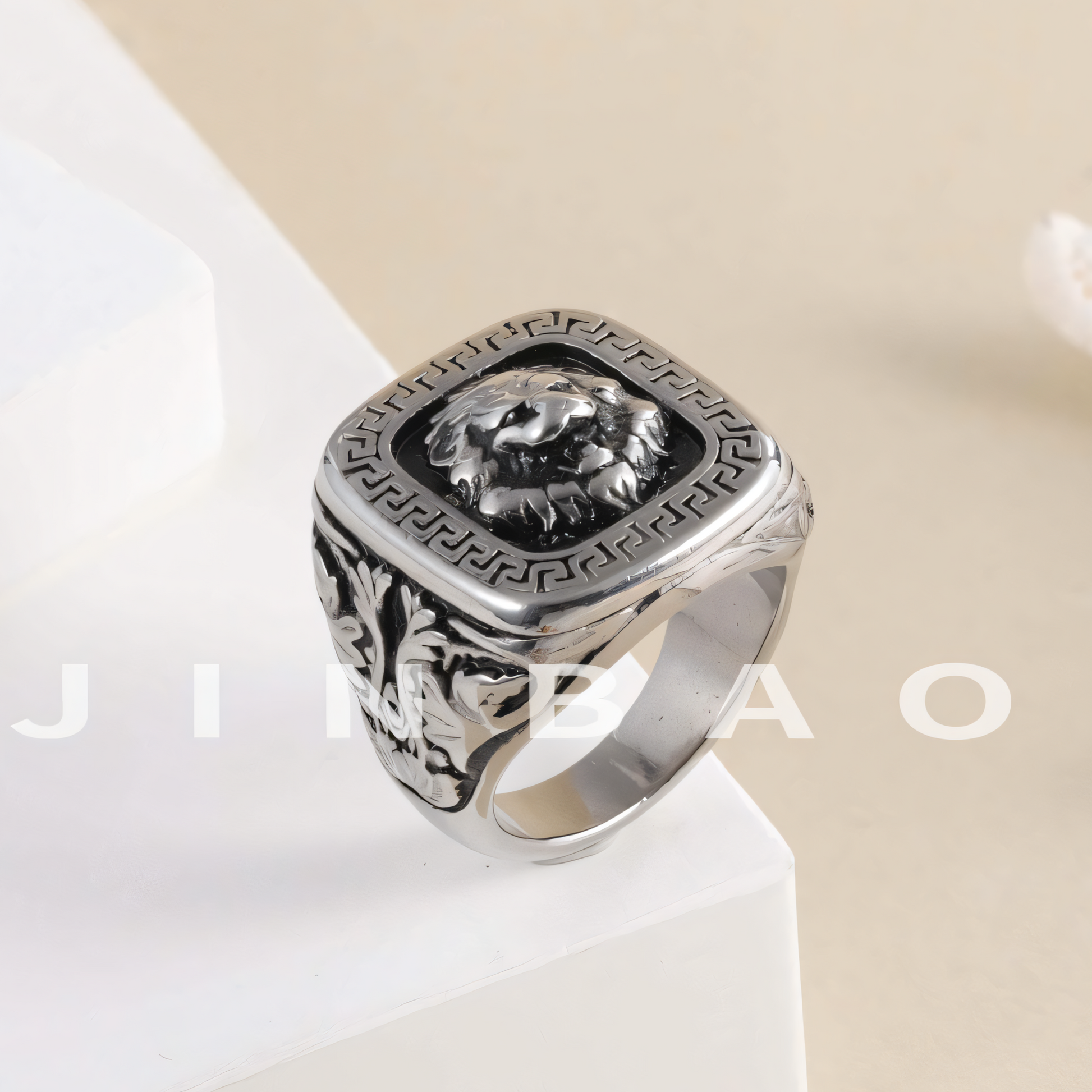 Vintage Lion Head Square Stainless Steel Ring Unique Design | G00771