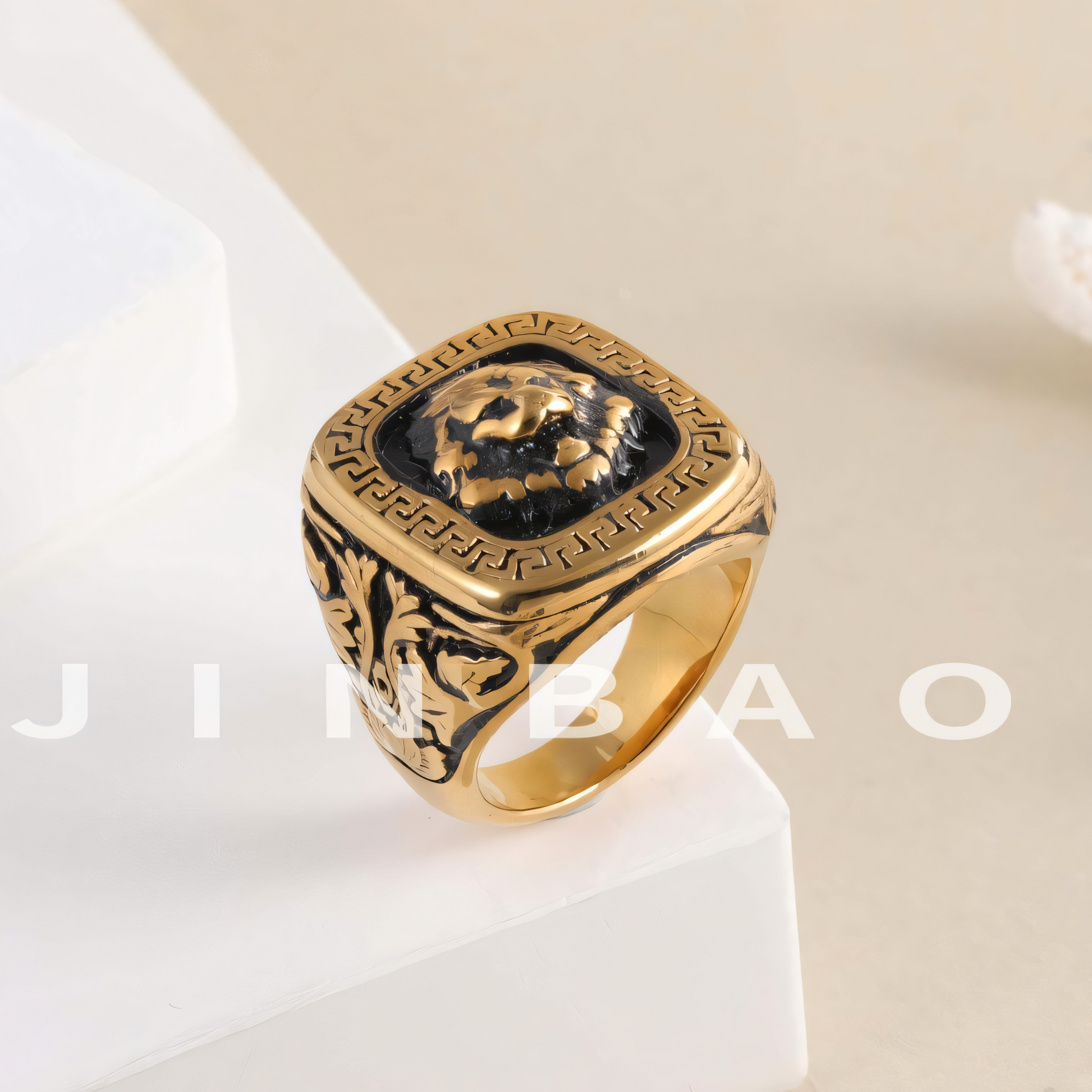 Vintage Lion Head Square Stainless Steel Ring Unique Design | G00771