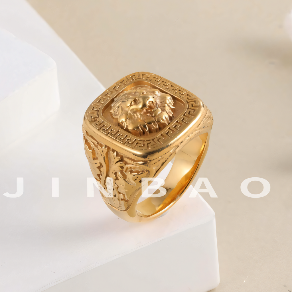 Vintage Lion Head Square Stainless Steel Ring Unique Design | G00771