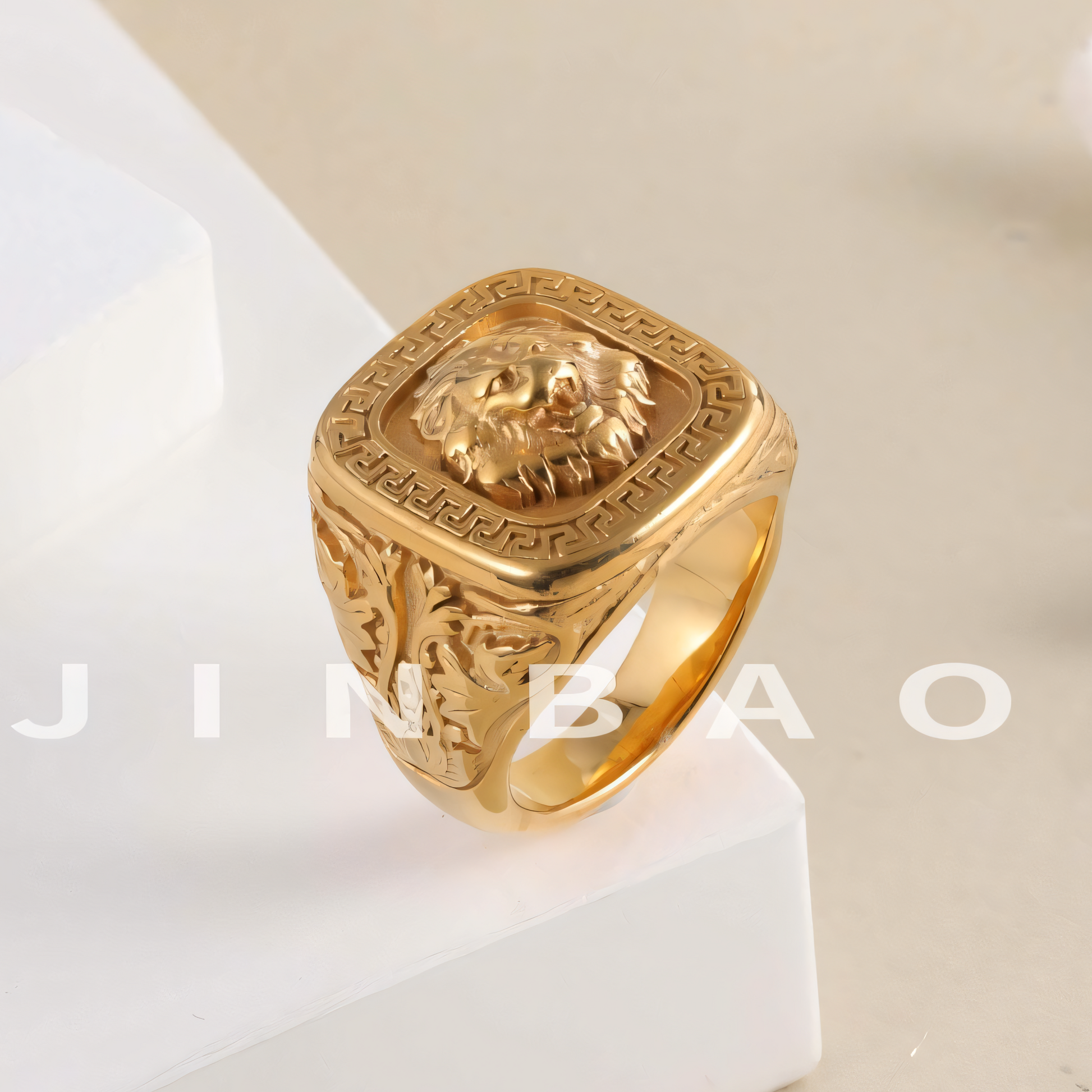 Vintage Lion Head Square Stainless Steel Ring Unique Design | G00771