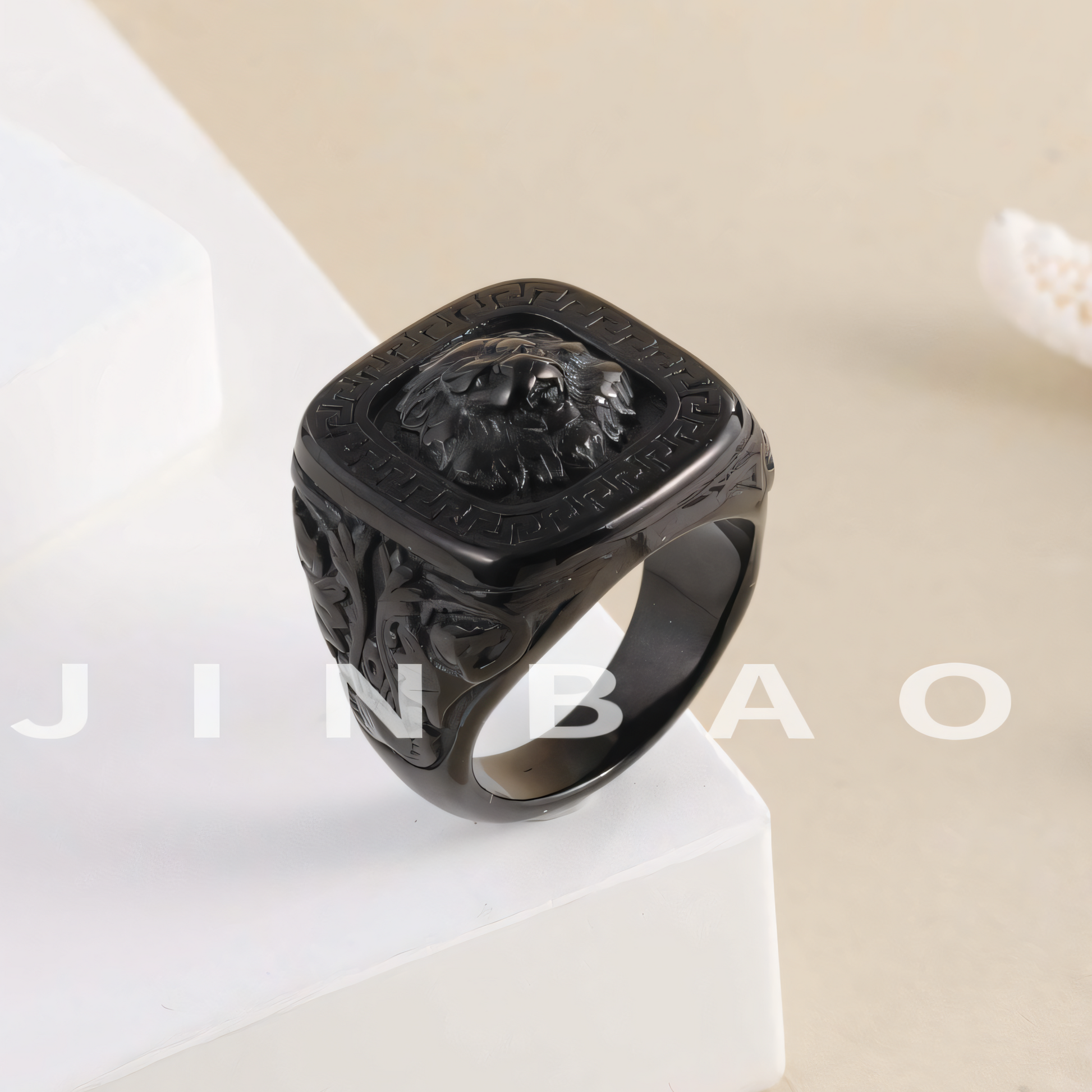 Vintage Lion Head Square Stainless Steel Ring Unique Design | G00771
