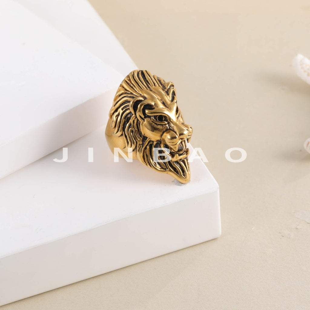 Vintage Lion Head Stainless Steel Ring with Red Eyes Unique Design | DZ350