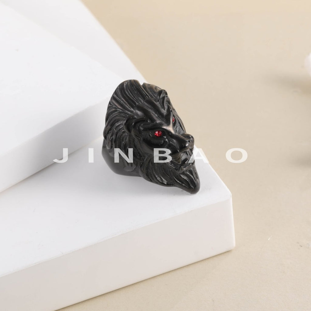 Vintage Lion Head Stainless Steel Ring with Red Eyes Unique Design | DZ350