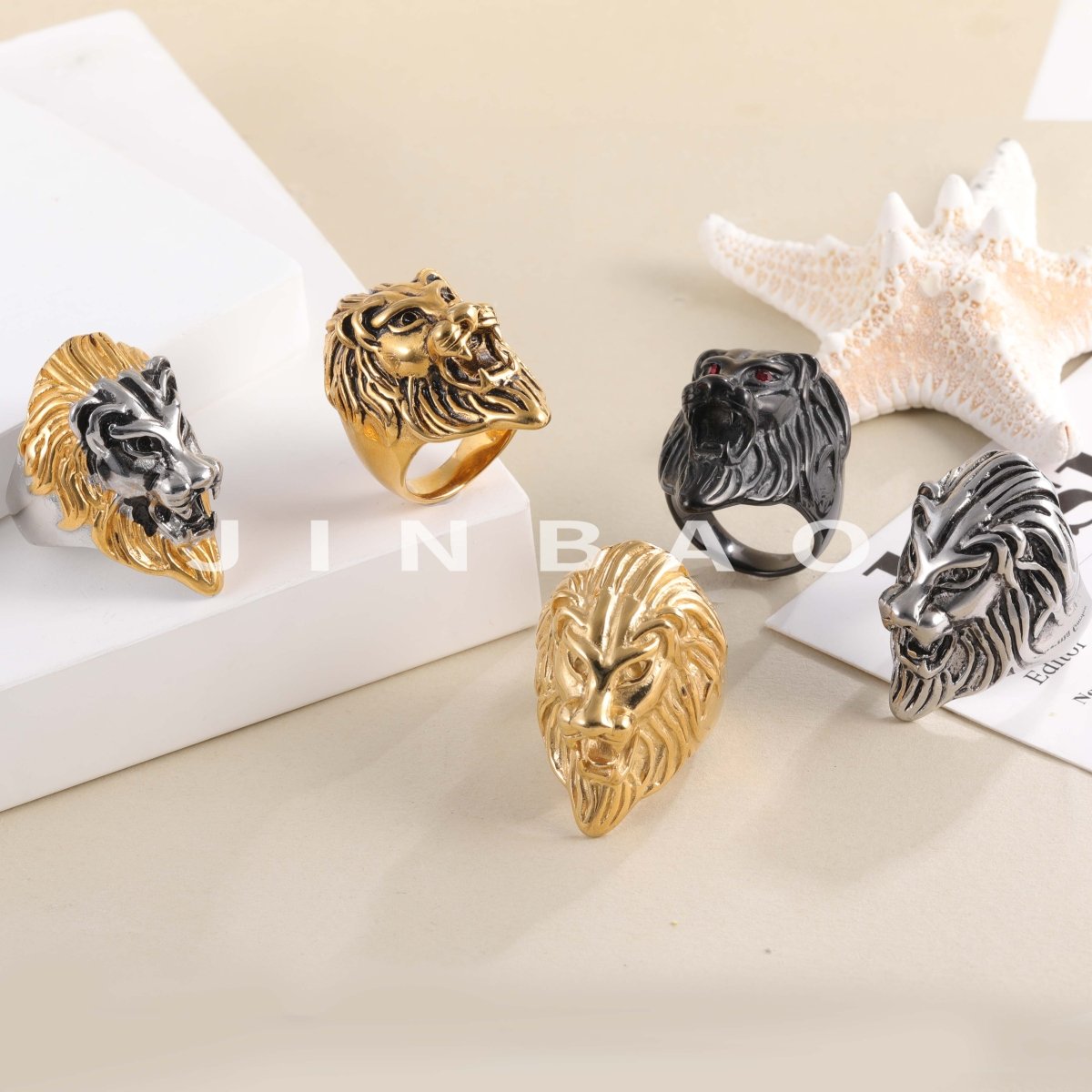 Vintage Lion Head Stainless Steel Ring with Red Eyes Unique Design | DZ350
