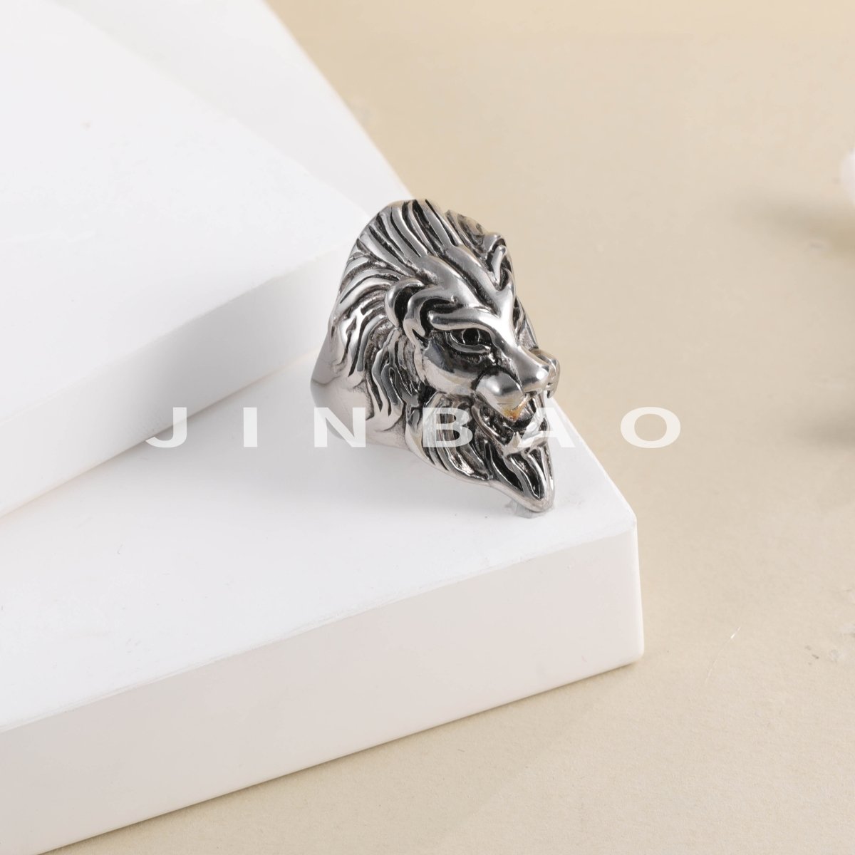Vintage Lion Head Stainless Steel Ring with Red Eyes Unique Design | DZ350