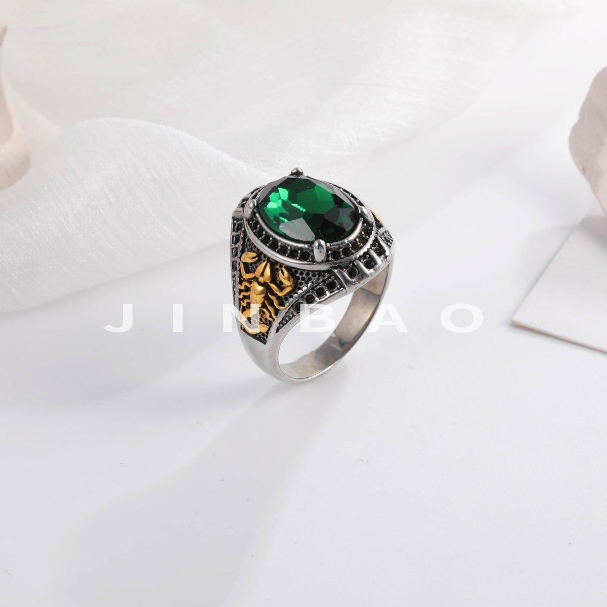 Vintage Scorpion Pattern Gemstone Ring Men's Silver Trendy Jewelry | K00844