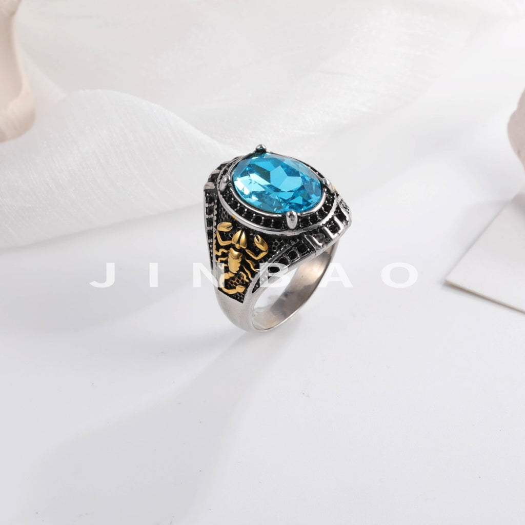 Vintage Scorpion Pattern Gemstone Ring Men's Silver Trendy Jewelry | K00844