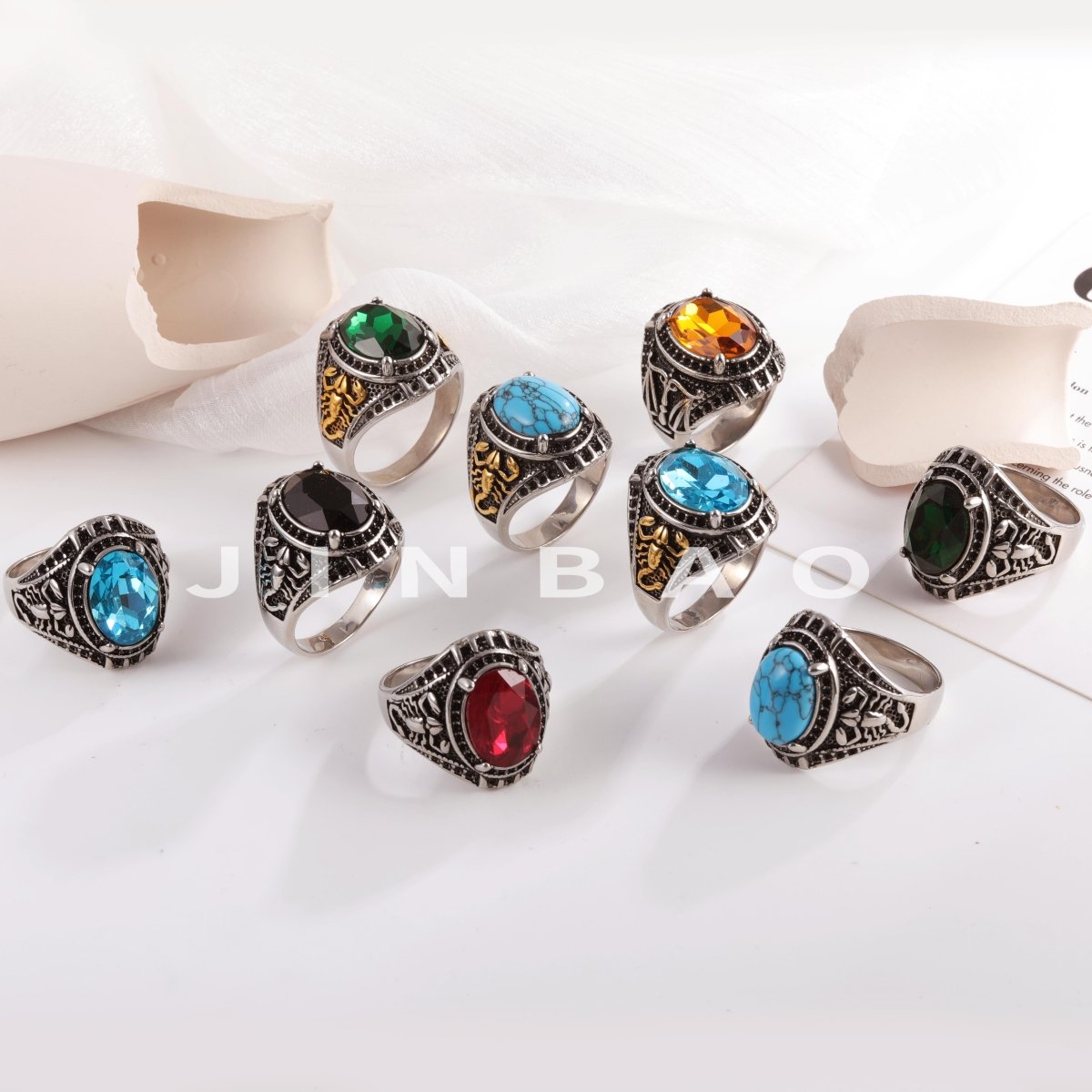 Vintage Scorpion Pattern Gemstone Ring Men's Silver Trendy Jewelry | K00844