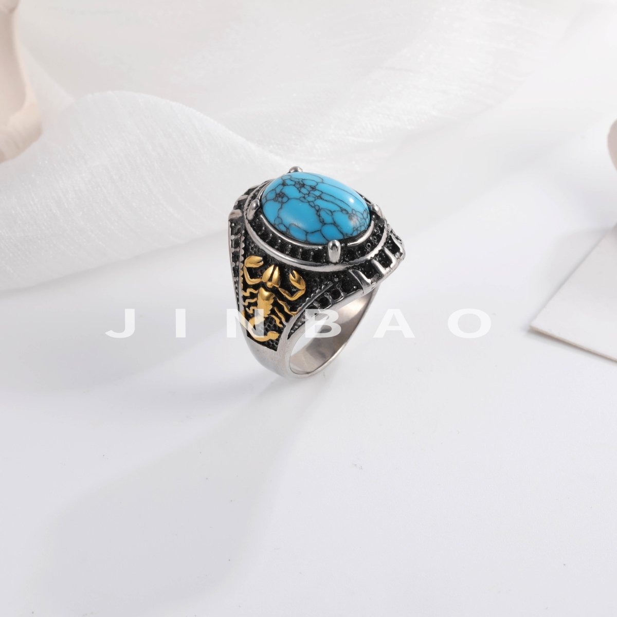 Vintage Scorpion Pattern Gemstone Ring Men's Silver Trendy Jewelry | K00844