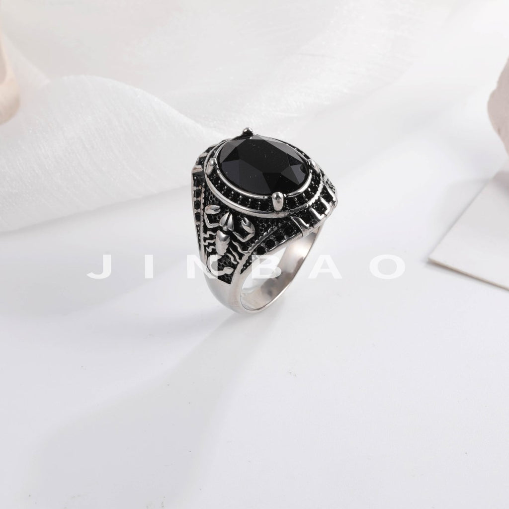 Vintage Scorpion Pattern Gemstone Ring Men's Silver Trendy Jewelry | K00844