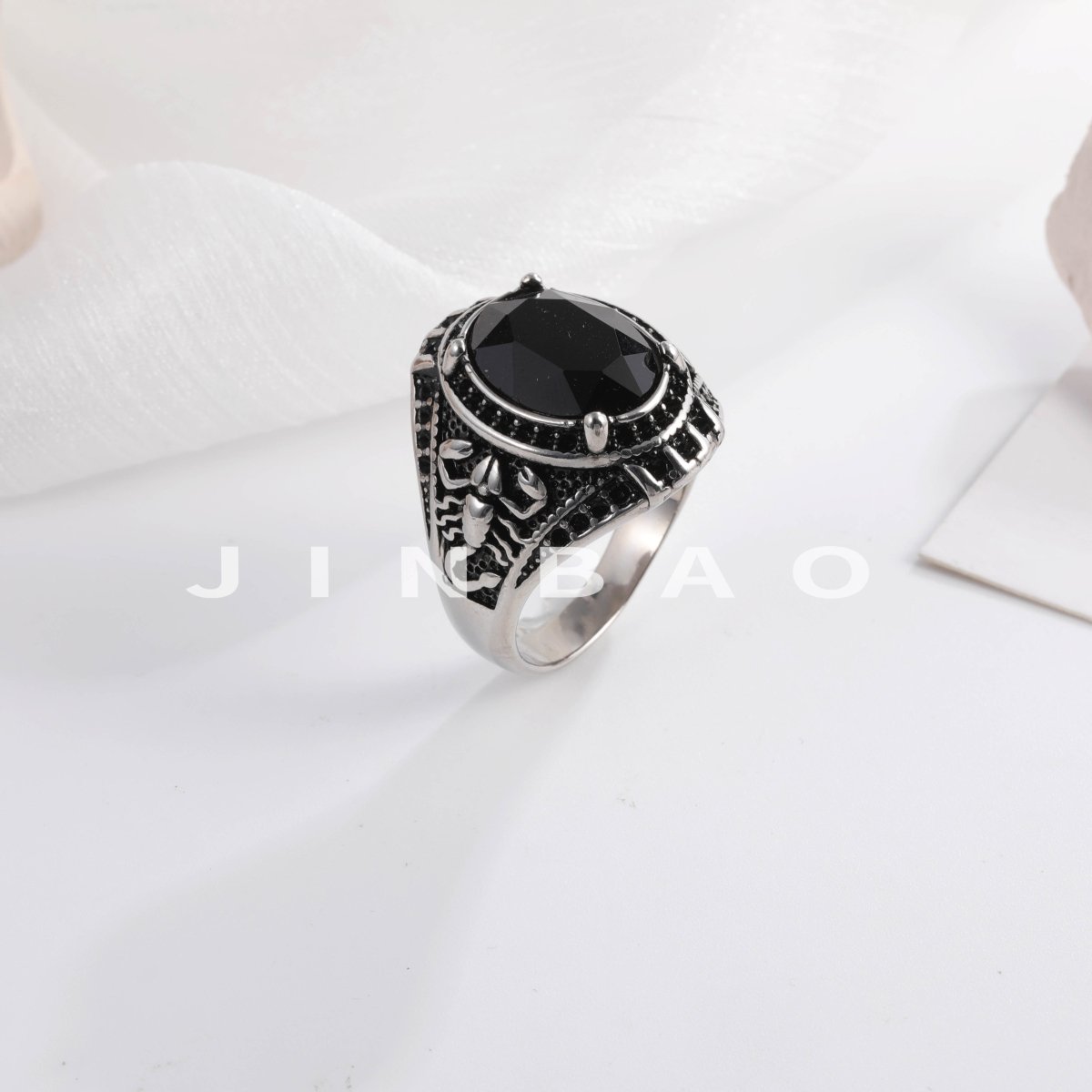 Vintage Scorpion Pattern Gemstone Ring Men's Silver Trendy Jewelry | K00844