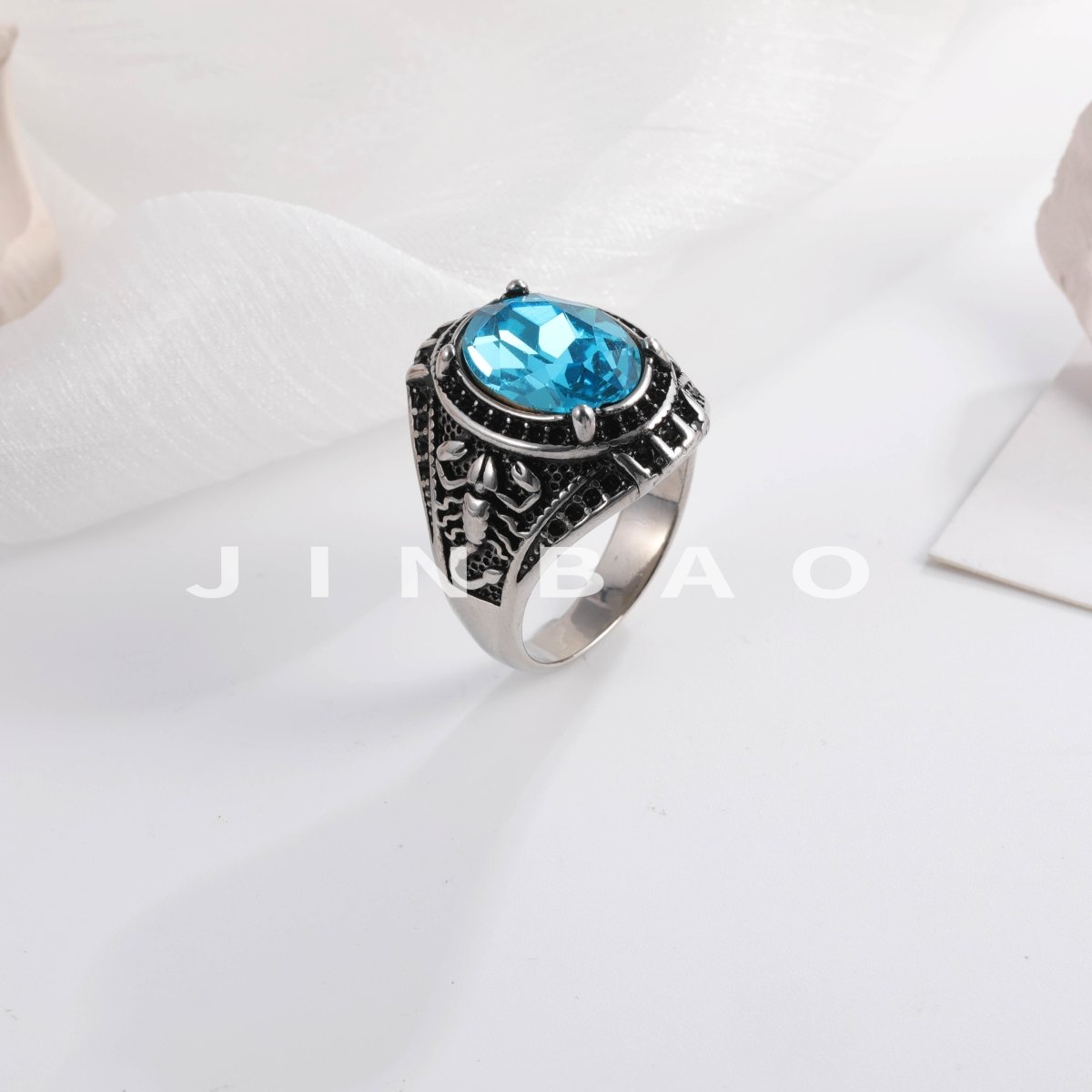 Vintage Scorpion Pattern Gemstone Ring Men's Silver Trendy Jewelry | K00844