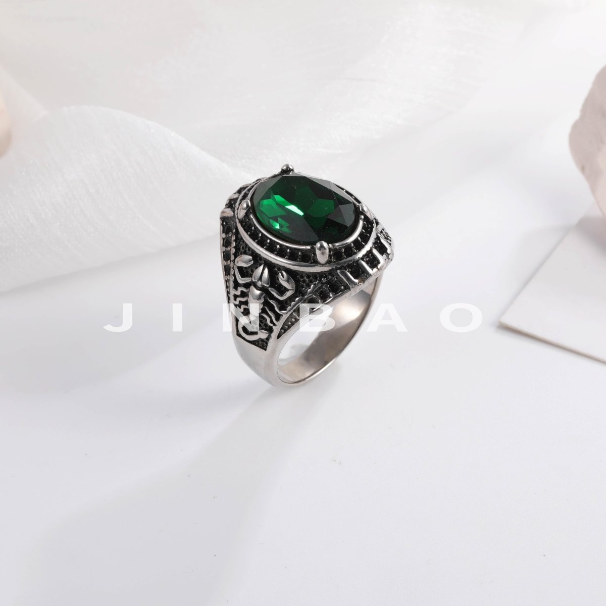 Vintage Scorpion Pattern Gemstone Ring Men's Silver Trendy Jewelry | K00844