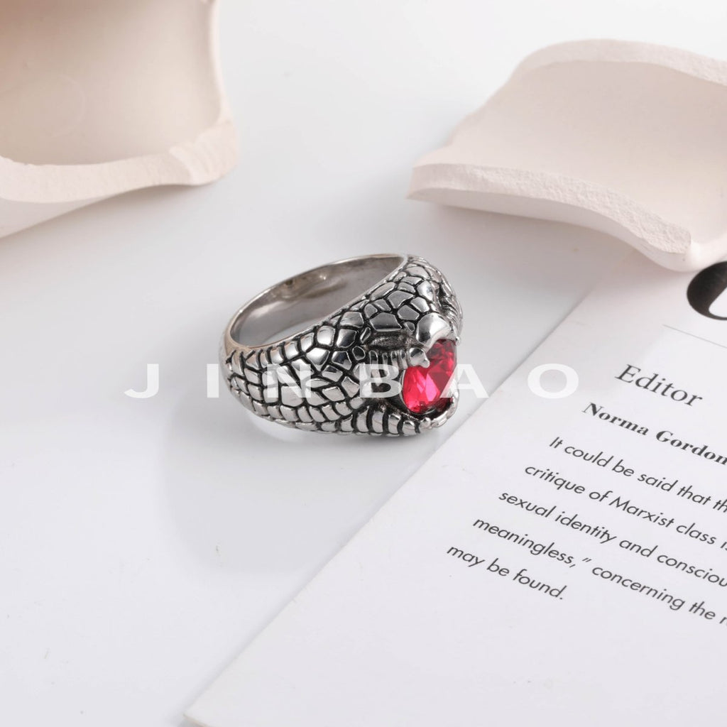 Vintage Snake Pattern Gemstone Ring Men's Silver Fashion Jewelry | G2110