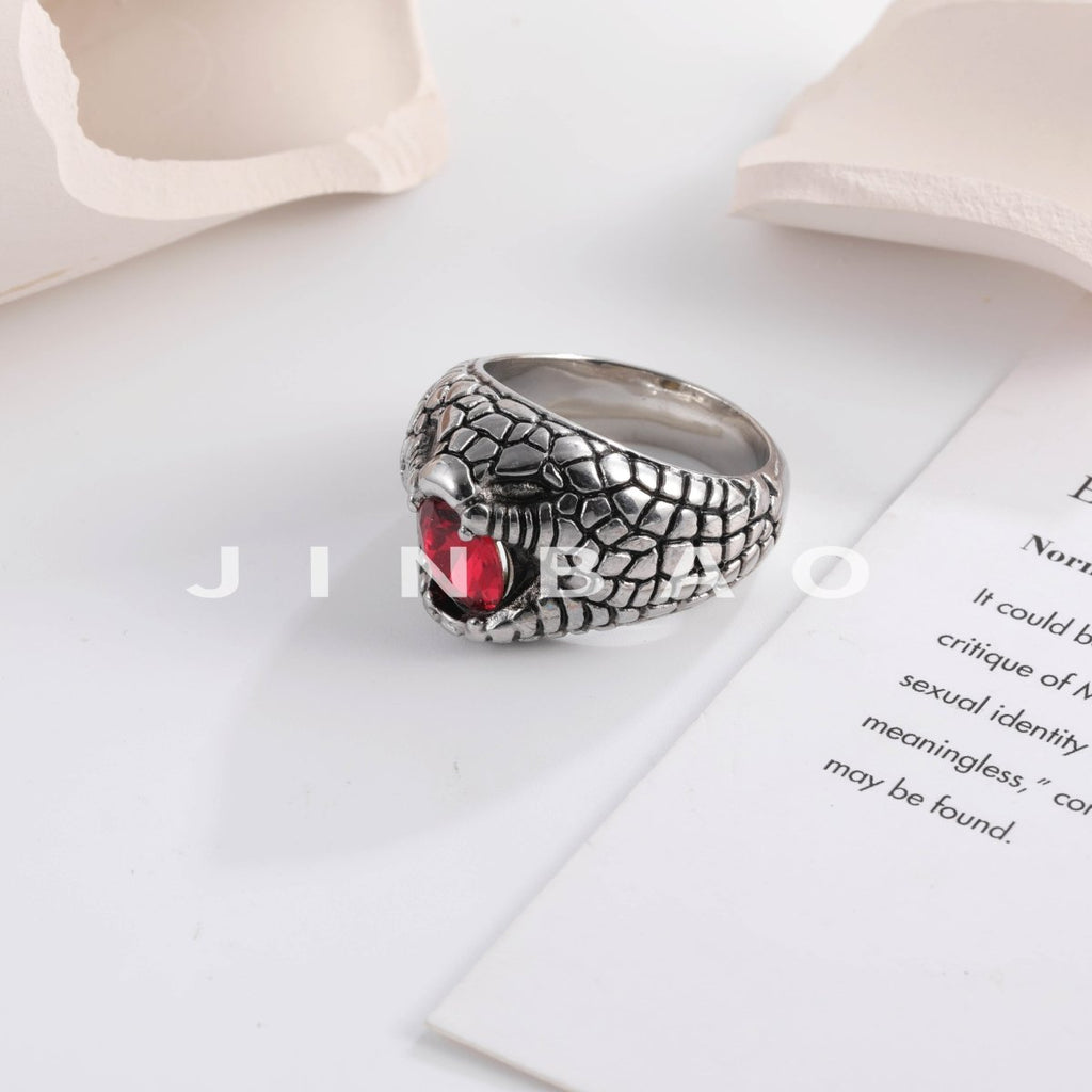 Vintage Snake Pattern Gemstone Ring Men's Silver Fashion Jewelry | G2110