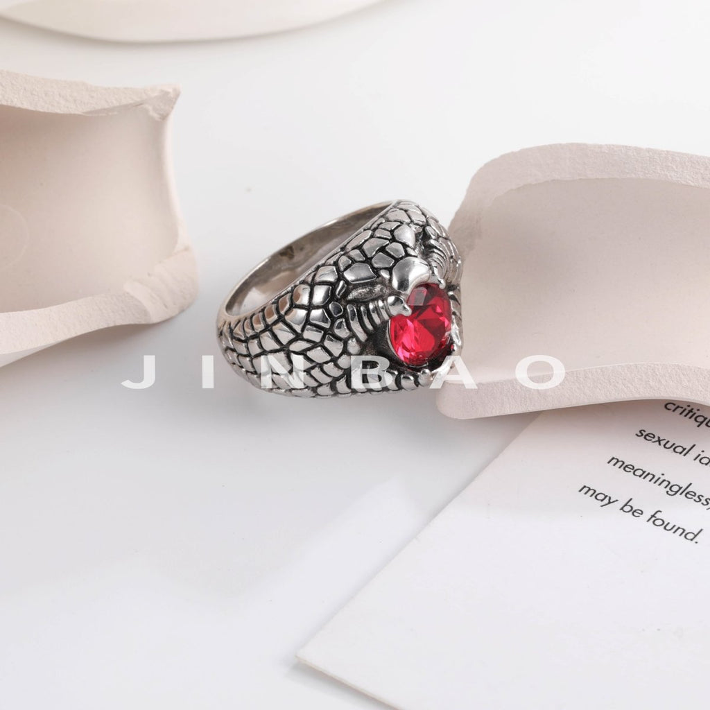 Vintage Snake Pattern Gemstone Ring Men's Silver Fashion Jewelry | G2110
