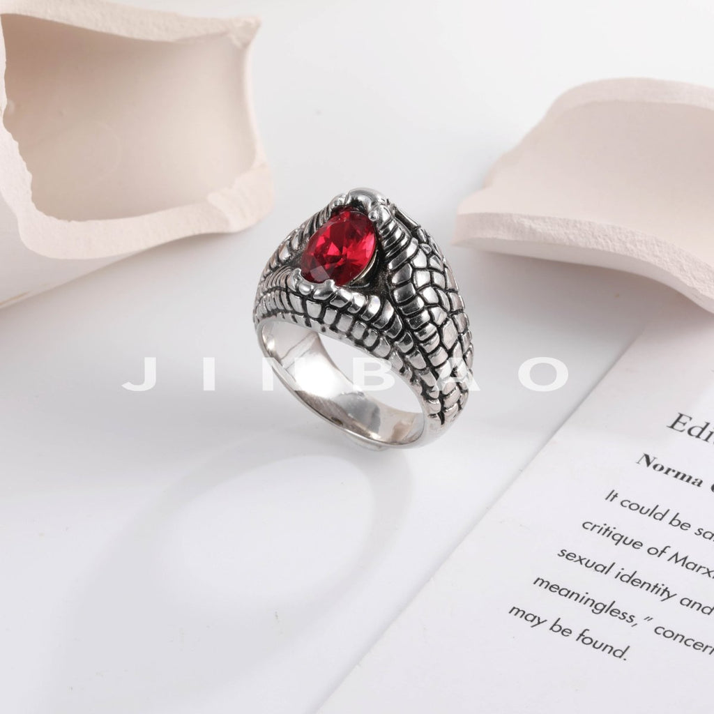 Vintage Snake Pattern Gemstone Ring Men's Silver Fashion Jewelry | G2110