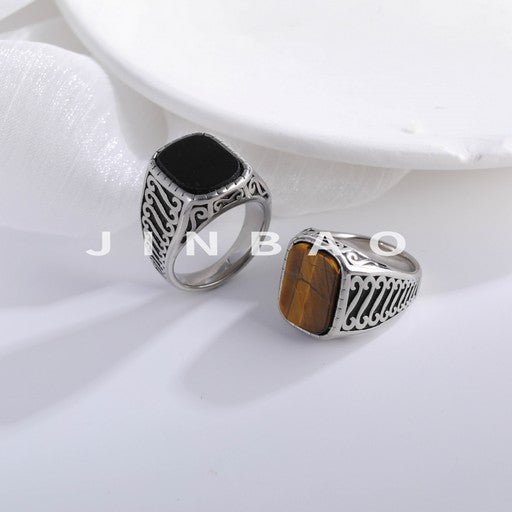 Vintage Special Pattern Gemstone Stainless Steel Ring for Men | K00920
