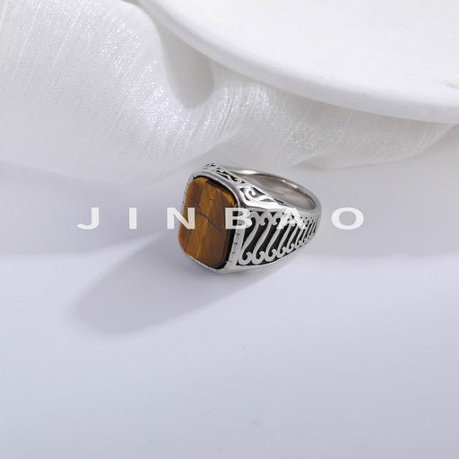 Vintage Special Pattern Gemstone Stainless Steel Ring for Men | K00920