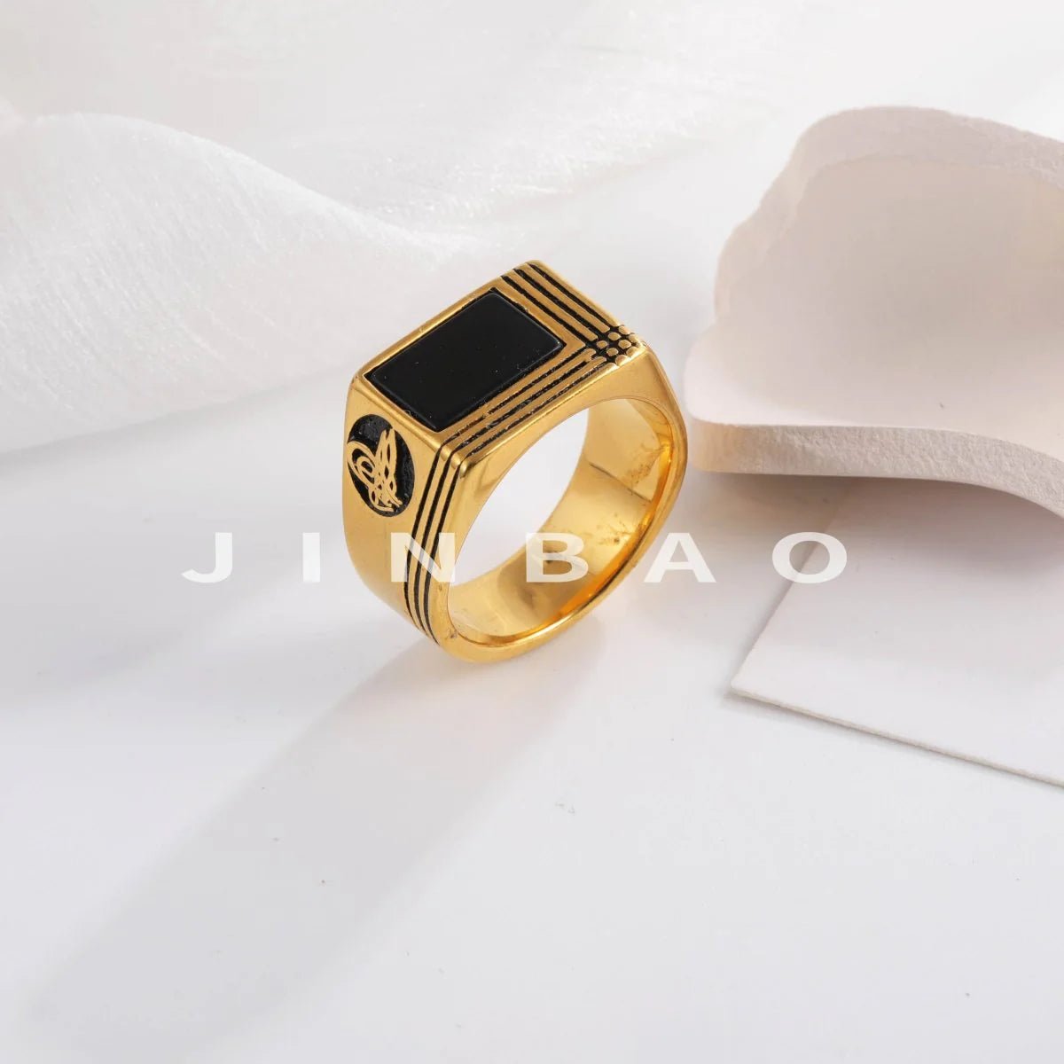 Vintage Square Black Gemstone Ring Men's Silver Trendy Jewelry | K00982