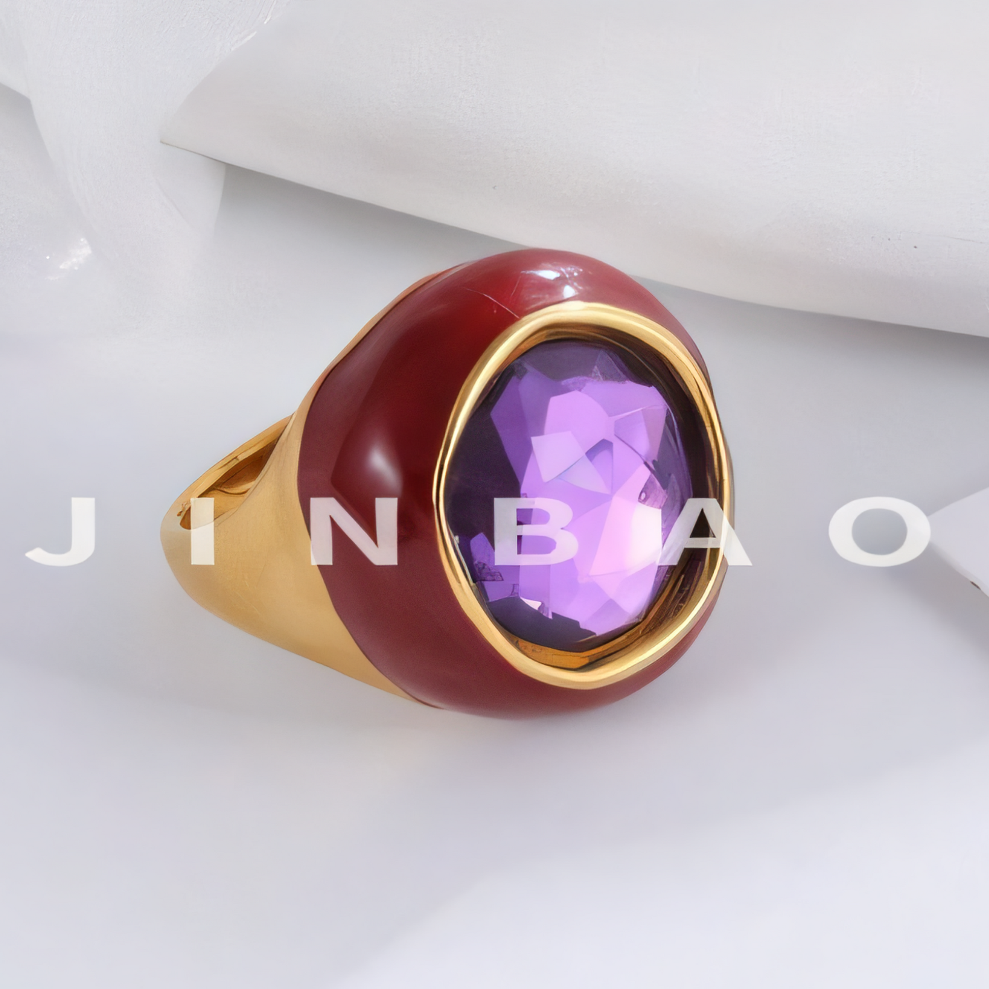 Vintage Stainless Steel Gemstone Ring Colorful Resin Oval Women Ring | G004606