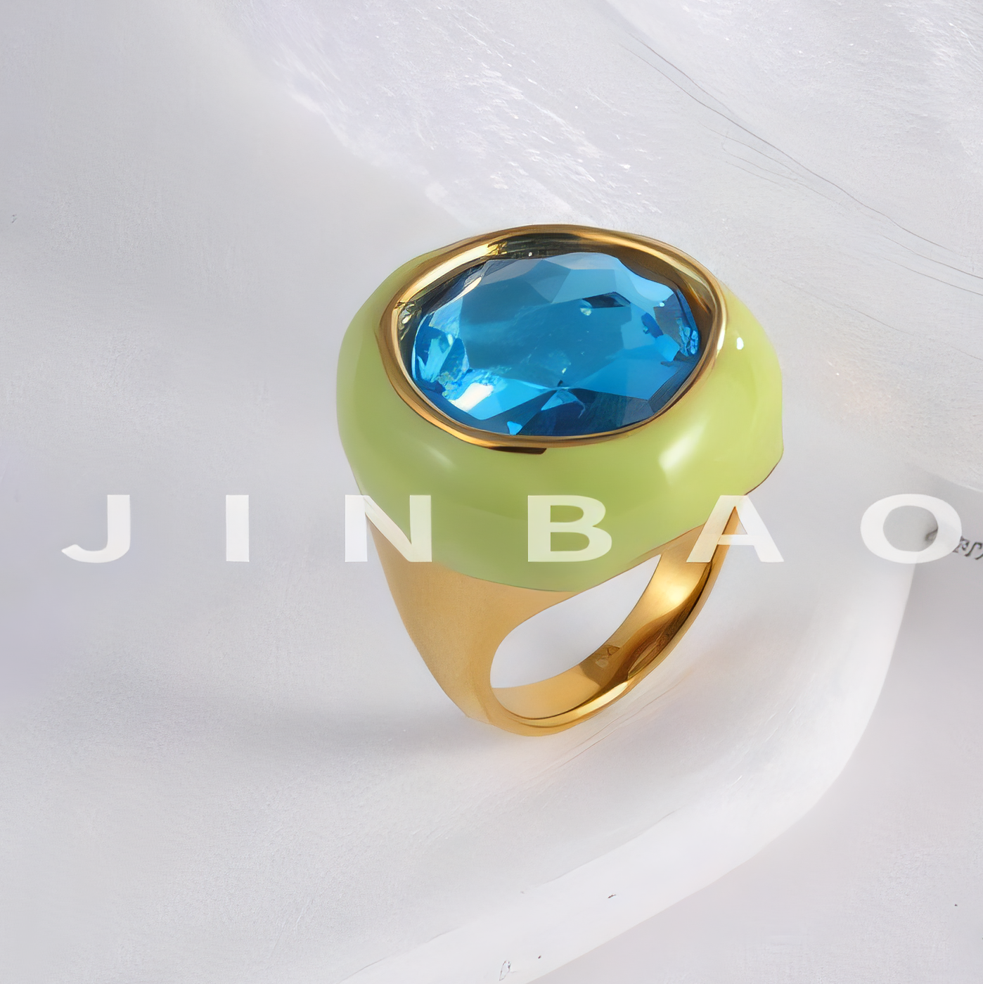 Vintage Stainless Steel Gemstone Ring Colorful Resin Oval Women Ring | G004606