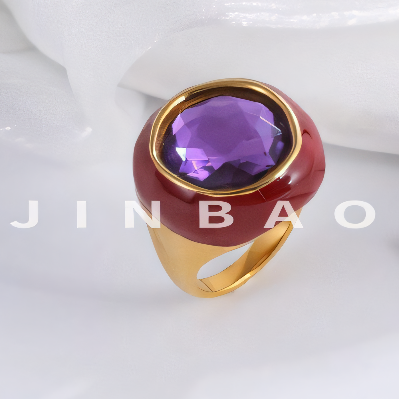 Vintage Stainless Steel Gemstone Ring Colorful Resin Oval Women Ring | G004606