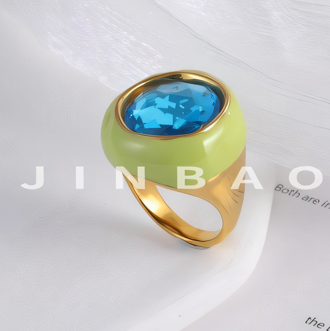 Vintage Stainless Steel Gemstone Ring Colorful Resin Oval Women Ring | G004606