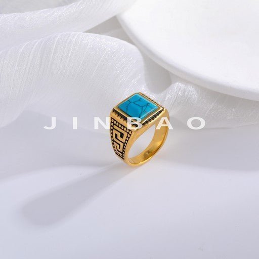 Vintage Stainless Steel Ring with Colored Gemstones Classic Fashion for Men | BL120